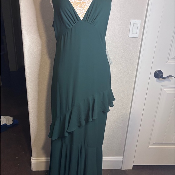 Wayf Nordstrom Asymmetrical Emerald Green Maxi Dress, babydoll, whimsy,  romantic